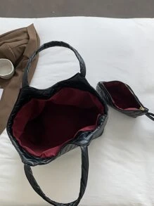 极简主义绗缝图案手提包 菱形图案手提包，女士人造皮革手提包，休闲纯色单肩包和手拿包，母亲节礼物，适合妈妈、少女、女大学生、新秀和白领工作者，非常适合办公室、工作、商务、通勤，最适合女性的工作包，女士工作包，适合日常优雅和特殊场合 - 黑色 - 查看 6