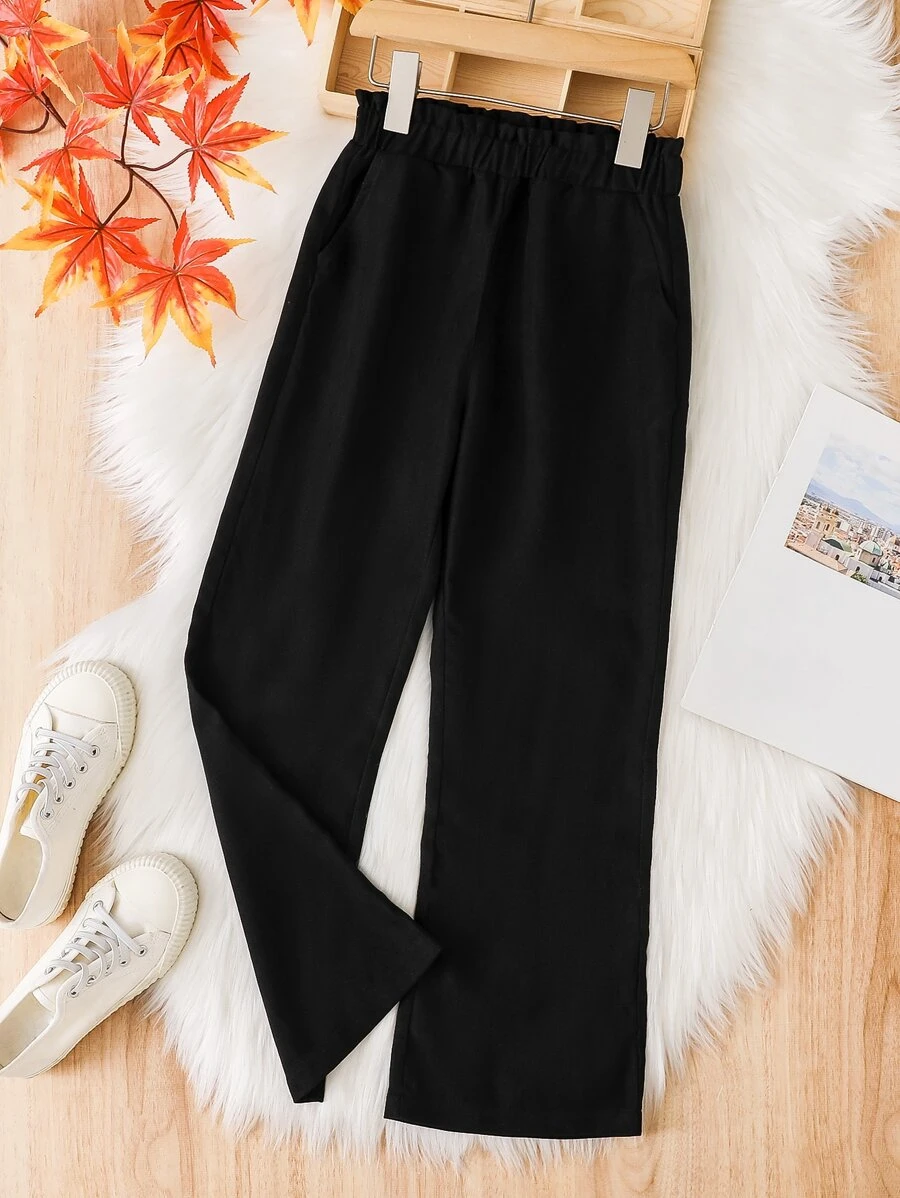 Girls Elastic Waist Wide Leg Trousers - Black - View 1