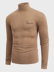 Manfinity Men Mock Neck Letter Graphic Tee - Camel - View 3