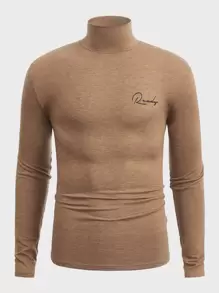 Manfinity Men Mock Neck Letter Graphic Tee - Camel - View 1