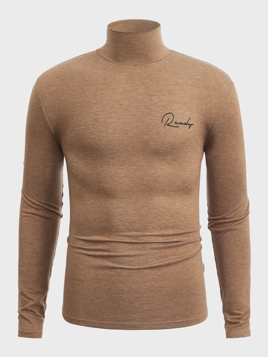 Manfinity Men Mock Neck Letter Graphic Tee - Camel - View 1