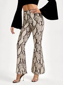 KHILLERCO Snakeskin Print Flare Leg Trousers - Multicolor - View 3