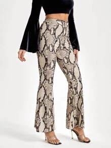 KHILLERCO Snakeskin Print Flare Leg Trousers - Multicolor - View 4