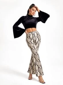 KHILLERCO Snakeskin Print Flare Leg Trousers - Multicolor - View 6