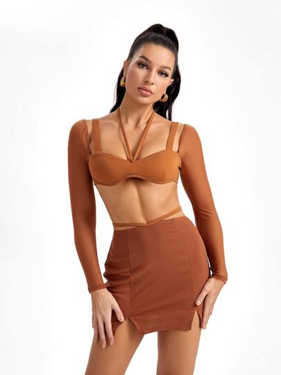 Adiva Marie Co. Tie Back Crop Top & Split Hem Skirt Set