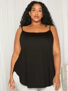 SHEIN CURVE+ Plus Size Solid Color Backless Cami Top - Black - View 1