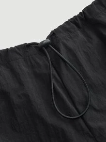 SHEIN MOD Solid Flap Pocket Parachute Cargo Trousers - Black - View 3