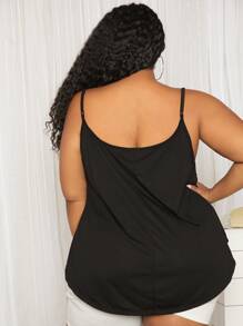 SHEIN CURVE+ Plus Size Solid Color Backless Cami Top - Black - View 2