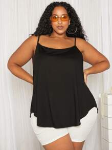 SHEIN CURVE+ Plus Size Solid Color Backless Cami Top - Black - View 3