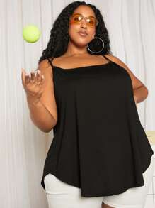 SHEIN CURVE+ Plus Size Solid Color Backless Cami Top - Black - View 4