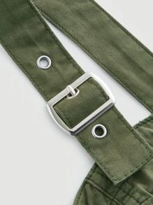 SHEIN MOD Áo khoác denim nữ Nút Túi Dây kéo Thùa khuyết màu trơn Giải trí - xanh quân đội - Xem 4