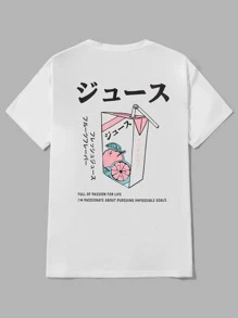 Manfinity Men Cartoon & Japanese Letter Graphic Tee - White - View 3