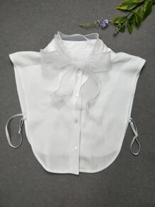 1pc Women's White Tight Mesh Lace Edge Collar Short Sleeved Undershirt For Wedding Season - White - View 2