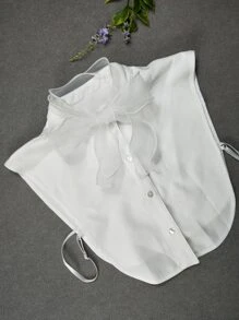 1pc Women's White Tight Mesh Lace Edge Collar Short Sleeved Undershirt For Wedding Season - White - View 4