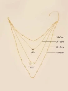 1pc Multi-Layered Heart-Shaped Rice Beads Necklace For Mother And Child, Perfect For Gathering - Yellow Gold - View 3