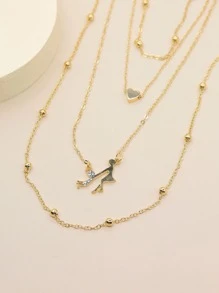 1pc Multi-Layered Heart-Shaped Rice Beads Necklace For Mother And Child, Perfect For Gathering - Yellow Gold - View 4