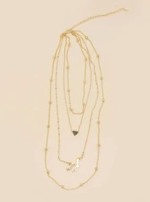 1pc Multi-Layered Heart-Shaped Rice Beads Necklace For Mother And Child, Perfect For Gathering - Yellow Gold - View 5