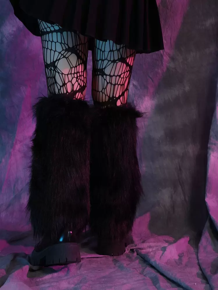 Solid Fuzzy Leg Warmers - Black - View 3