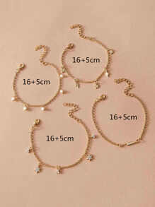 4pcs Star & Rhinestone Charm Bracelet - Yellow Gold - View 4