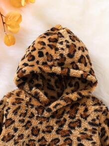 Toddler Girls Leopard Pattern Flannel Hoodie & Trousers - Multicolor - View 4