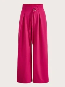 SHEIN Essnce Plus O-ring Detail Fold Pleated Wide Leg Trousers - Hot Pink - View 1