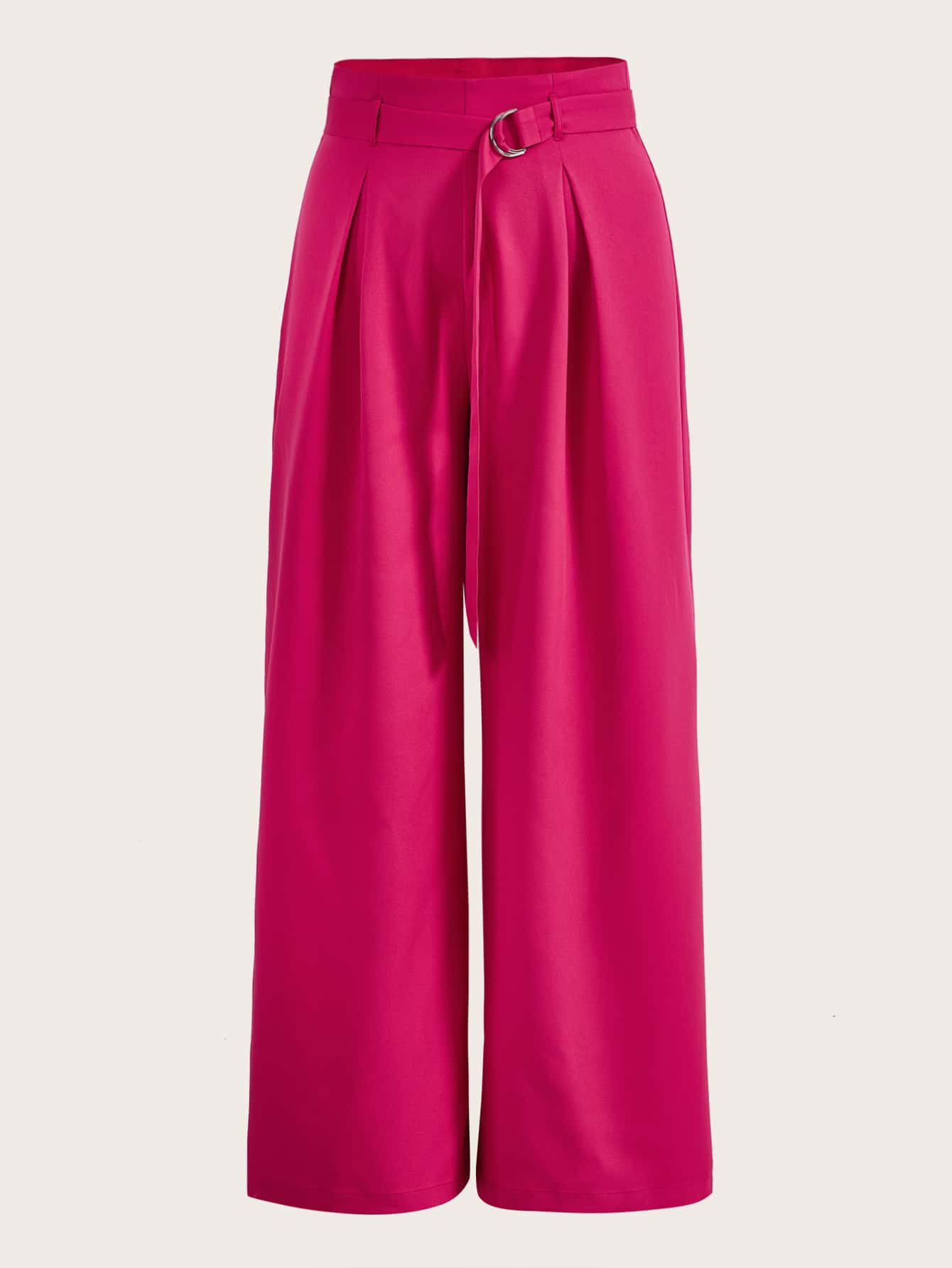 SHEIN Essnce Plus O-ring Detail Fold Pleated Wide Leg Trousers - Hot Pink - View 1