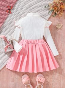 Toddler Girls Ruffle Trim Bow Front Tee & Pleated Skirt - Multicolor - View 2