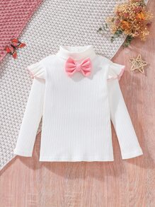 Toddler Girls Ruffle Trim Bow Front Tee & Pleated Skirt - Multicolor - View 4