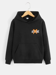 SHEIN Áo nỉ dài tay lót giữ nhiệt, in khẩu hiệu, dành cho bé trai tuổi teen, thích hợp mặc mùa thu/đông. - màu đen - Xem 2