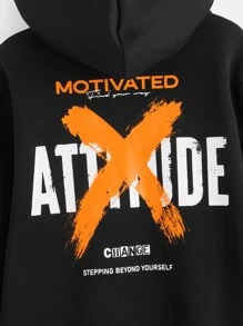 SHEIN Áo nỉ dài tay lót giữ nhiệt, in khẩu hiệu, dành cho bé trai tuổi teen, thích hợp mặc mùa thu/đông. - màu đen - Xem 4