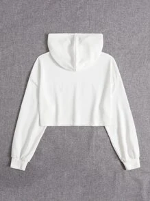 Notnotstudio Cartoon & Slogan Graphic Drop Shoulder Drawstring Crop Hoodie - White - View 3