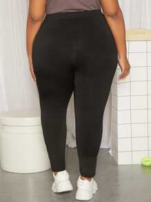 SHEIN CURVE+ Plus Solid High Waist Leggings - Black - View 2