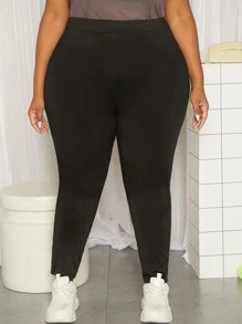 SHEIN CURVE+ Plus Solid High Waist Leggings - Black - View 4