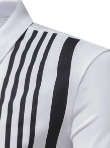 Manfinity 男士條紋印花POLO衫 - 白色 - 查看 5