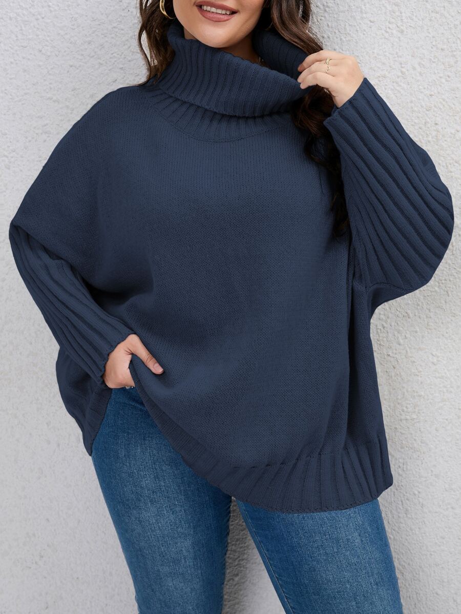 SHEIN LUNE 大碼高領蝙蝠袖套頭毛衣