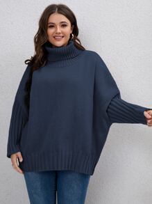 SHEIN LUNE 大碼高領蝙蝠袖套頭毛衣