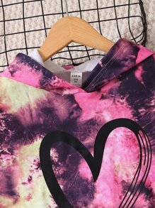 Girls Heart Print Tie Dye Hoodie & Sweatpants - Multicolor - View 3