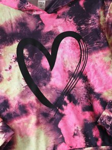 Girls Heart Print Tie Dye Hoodie & Sweatpants - Multicolor - View 4