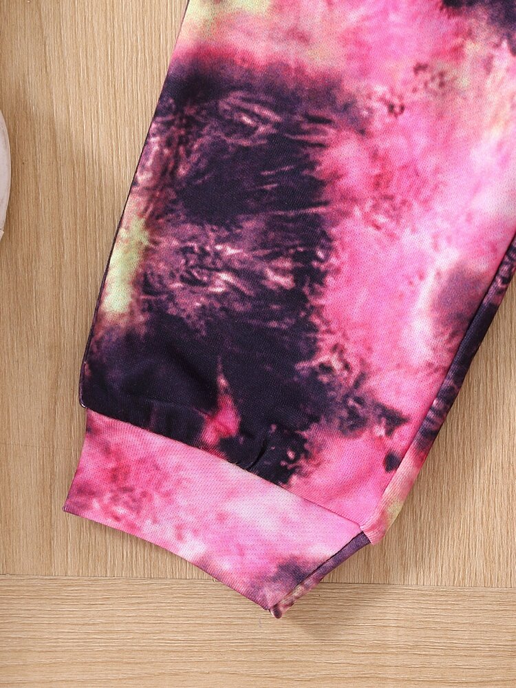 Girls Heart Print Tie Dye Hoodie & Sweatpants