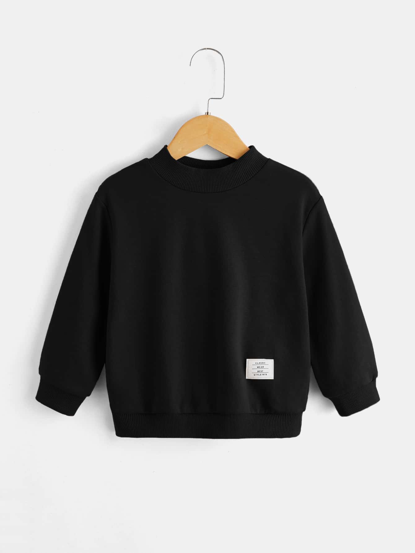 SHEIN Áo nỉ bé trai Đắp vá Lá thư Giải trí - màu đen - Xem 1