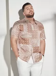 GENTILAND Hombres Camisa con estampado de paisley con botón delantero - Albaricoque - Ver 1