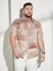 GENTILAND Hombres Camisa con estampado de paisley con botón delantero - Albaricoque - Ver 5