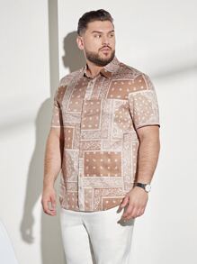 GENTILAND Hombres Camisa con estampado de paisley con botón delantero - Albaricoque - Ver 6
