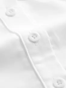 SHEIN MOD V-Neck Split Herringbone Line Lantern Sleeve Button Front Shirt - White - View 3