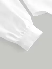 SHEIN MOD V-Neck Split Herringbone Line Lantern Sleeve Button Front Shirt - White - View 4