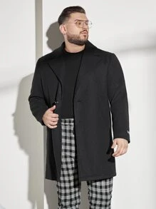 Manfinity VCAY Men Plus Lapel Neck Single Breasted Overcoat, For Fall Winter - Black - View 5