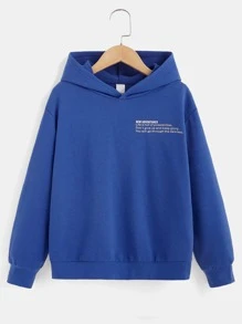 SHEIN 青少年男孩落肩标语图案卫衣 - 藍色 - 查看 1