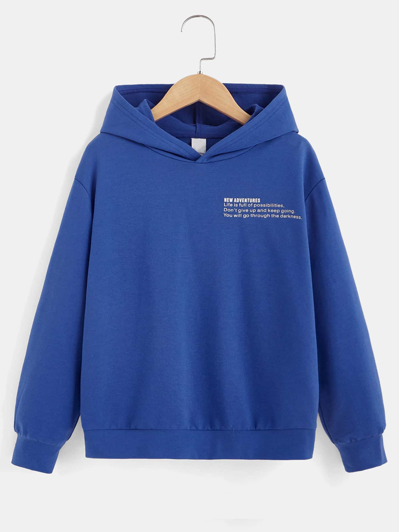 SHEIN 青少年男孩落肩标语图案卫衣 - 藍色 - 查看 1