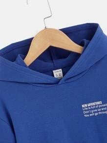 SHEIN 青少年男孩落肩标语图案卫衣 - 藍色 - 查看 3