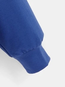 SHEIN 青少年男孩落肩标语图案卫衣 - 藍色 - 查看 4